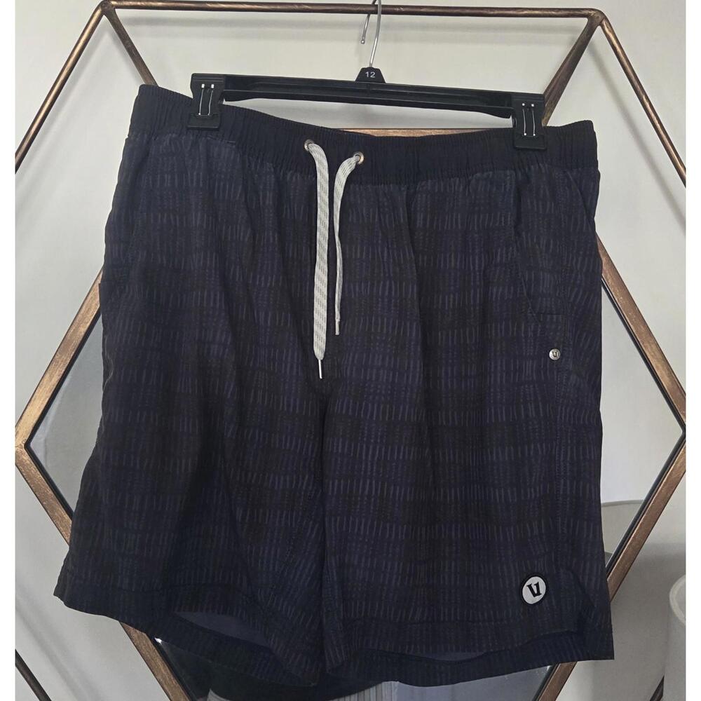 Vuori Kore Shorts Men’s 7" Running Jogging Lined Drawstring Black & Blue Stripes
